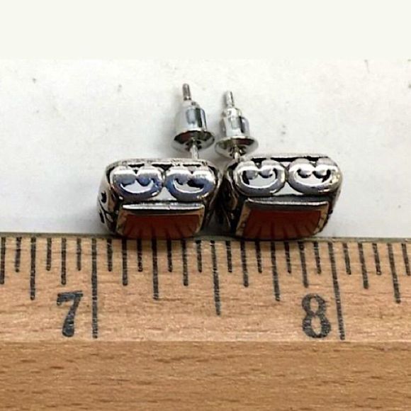 VINTAGE Red Orange Jasper Sterling Silver Filigree Earrings - Picture 3 of 3